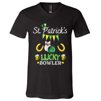 WoFUNNY SAINT PATRICK'S DAY GIFT FOR WOWHO LOVE BOWLING V-Neck T-Shirt