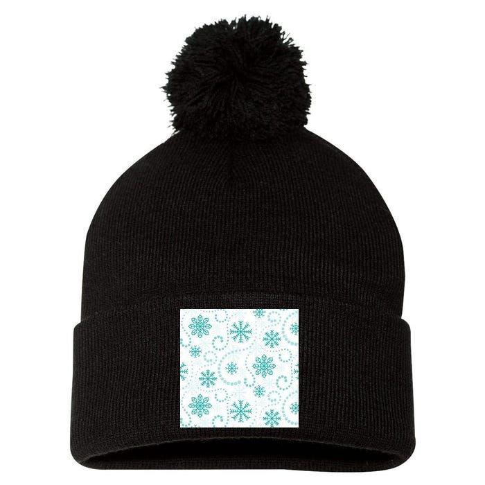 Winter Snowflakes Pattern Pom Pom 12in Knit Beanie