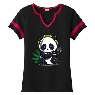 Weed Smoking Panda Gift Marijuana Cannabis Thc Stoner Gift Cool Gift Ladies Halftime Notch Neck Tee