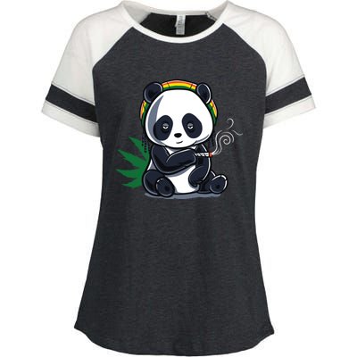 Weed Smoking Panda Gift Marijuana Cannabis Thc Stoner Gift Cool Gift Enza Ladies Jersey Colorblock Tee