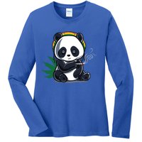 Weed Smoking Panda Gift Marijuana Cannabis Thc Stoner Gift Cool Gift Ladies Long Sleeve Shirt