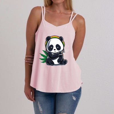 Weed Smoking Panda Gift Marijuana Cannabis Thc Stoner Gift Cool Gift Women's Strappy Tank