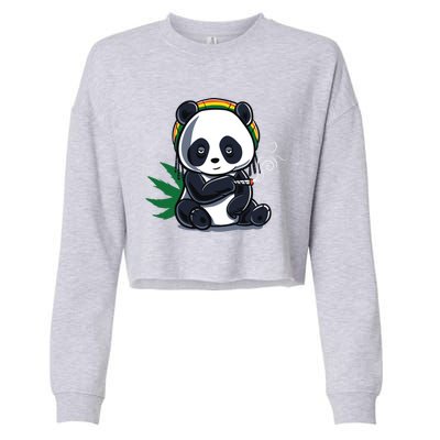 Weed Smoking Panda Gift Marijuana Cannabis Thc Stoner Gift Cool Gift Cropped Pullover Crew