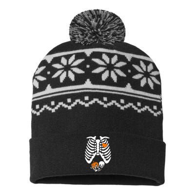 Women Skeleton Pregnancy Announcement Mom Halloween USA-Made Snowflake Beanie