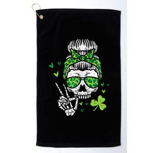 Womens St Patricks Day Skull Messy Bun Saint Pattys Paddys Women Platinum Collection Golf Towel