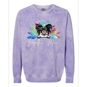 Wo Sunflower Papillion Mom Tie Dye Dog Lover Colorblast Crewneck Sweatshirt