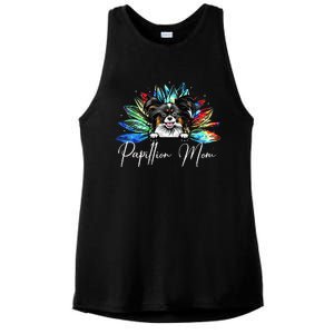 Wo Sunflower Papillion Mom Tie Dye Dog Lover Ladies PosiCharge Tri-Blend Wicking Tank