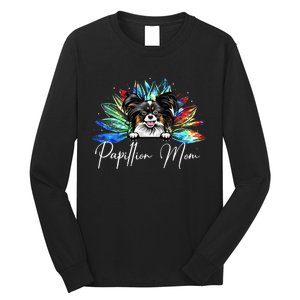 Wo Sunflower Papillion Mom Tie Dye Dog Lover Long Sleeve Shirt