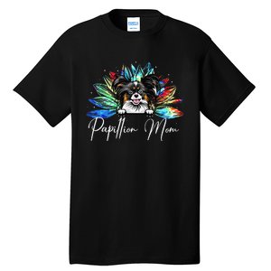 Wo Sunflower Papillion Mom Tie Dye Dog Lover Tall T-Shirt