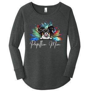 Wo Sunflower Papillion Mom Tie Dye Dog Lover Women's Perfect Tri Tunic Long Sleeve Shirt