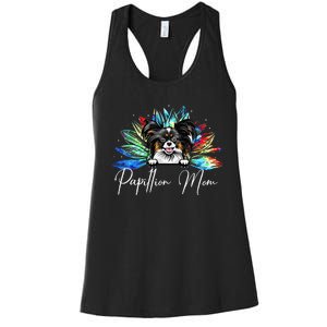 Wo Sunflower Papillion Mom Tie Dye Dog Lover Women's Racerback Tank