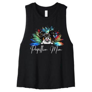 Wo Sunflower Papillion Mom Tie Dye Dog Lover Women's Racerback Cropped Tank