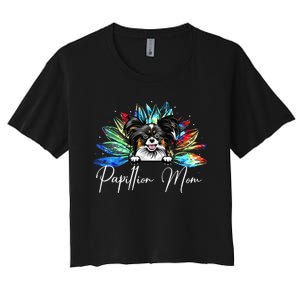 Wo Sunflower Papillion Mom Tie Dye Dog Lover Women's Crop Top Tee