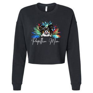 Wo Sunflower Papillion Mom Tie Dye Dog Lover Cropped Pullover Crew