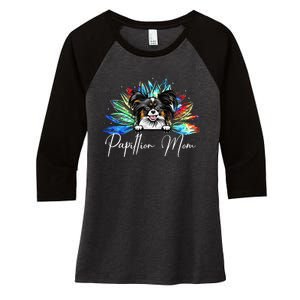 Wo Sunflower Papillion Mom Tie Dye Dog Lover Women's Tri-Blend 3/4-Sleeve Raglan Shirt