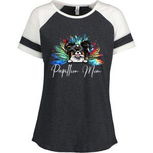 Wo Sunflower Papillion Mom Tie Dye Dog Lover Enza Ladies Jersey Colorblock Tee