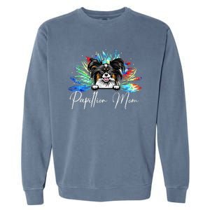 Wo Sunflower Papillion Mom Tie Dye Dog Lover Garment-Dyed Sweatshirt