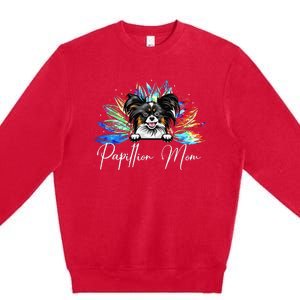 Wo Sunflower Papillion Mom Tie Dye Dog Lover Premium Crewneck Sweatshirt