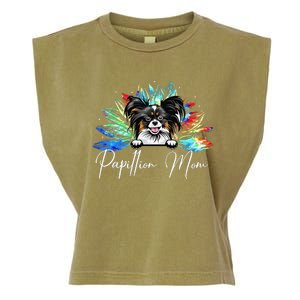 Wo Sunflower Papillion Mom Tie Dye Dog Lover Garment-Dyed Women's Muscle Tee