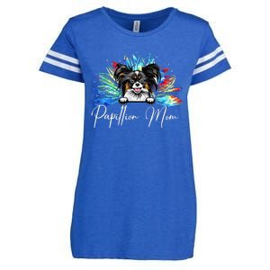 Wo Sunflower Papillion Mom Tie Dye Dog Lover Enza Ladies Jersey Football T-Shirt