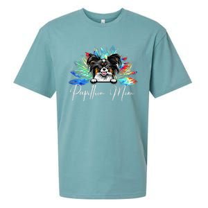 Wo Sunflower Papillion Mom Tie Dye Dog Lover Sueded Cloud Jersey T-Shirt