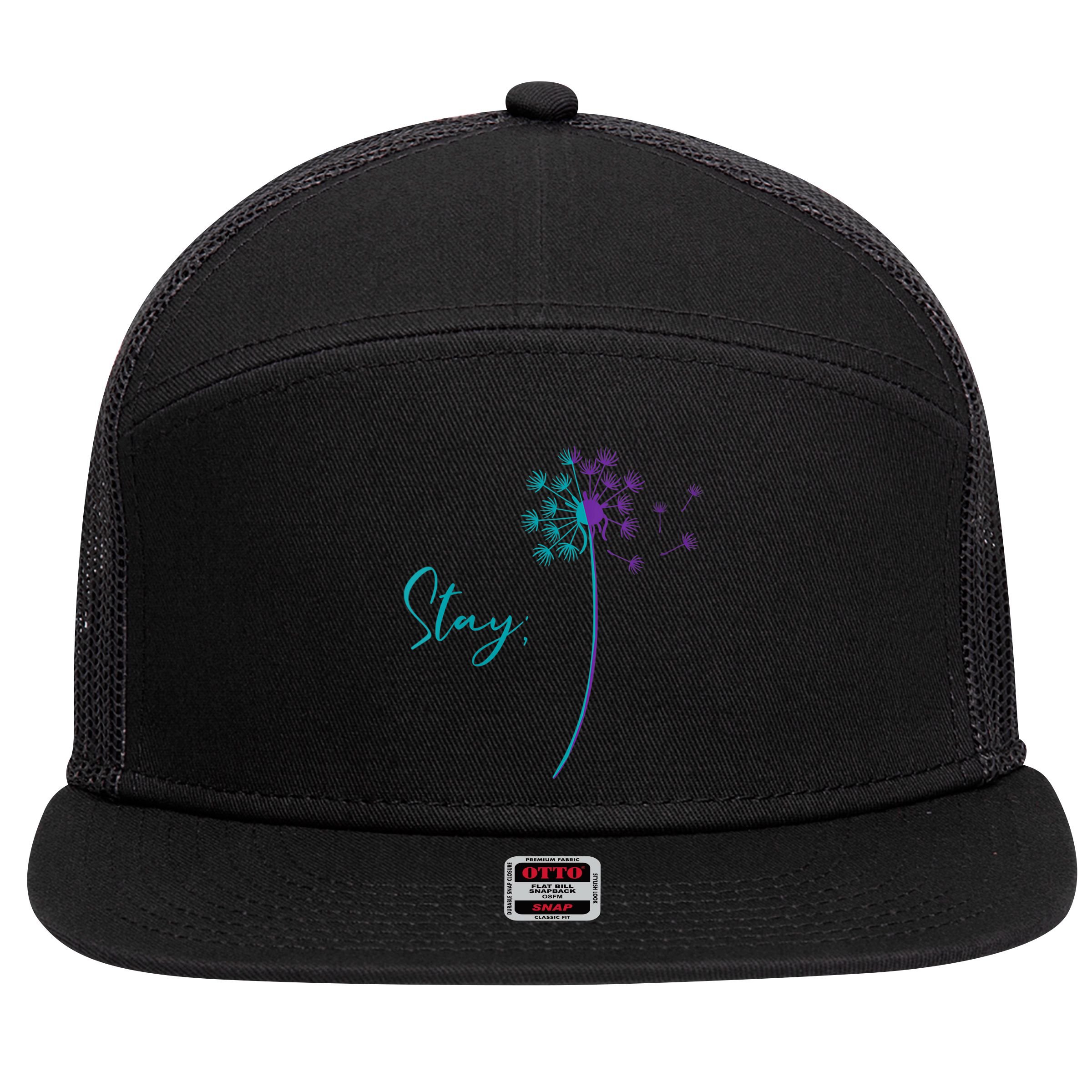 Wo Suicide Prevention Dandelion Teal and Purple Stay Semicolon 7 Panel Mesh Trucker Snapback Hat
