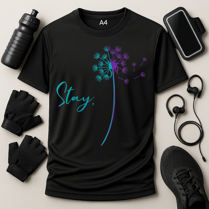 Wo Suicide Prevention Dandelion Teal and Purple Stay Semicolon Cooling Performance Crew T-Shirt