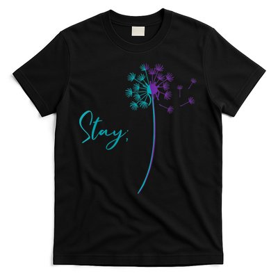 Wo Suicide Prevention Dandelion Teal and Purple Stay Semicolon T-Shirt