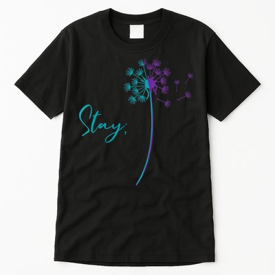 Wo Suicide Prevention Dandelion Teal and Purple Stay Semicolon Tall T-Shirt