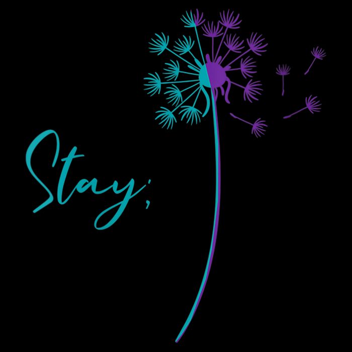 Wo Suicide Prevention Dandelion Teal and Purple Stay Semicolon Button