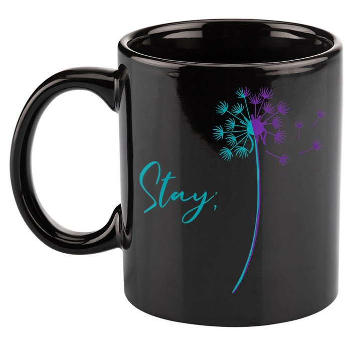 Wo Suicide Prevention Dandelion Teal and Purple Stay Semicolon 11oz C Handle Ceramic Mug