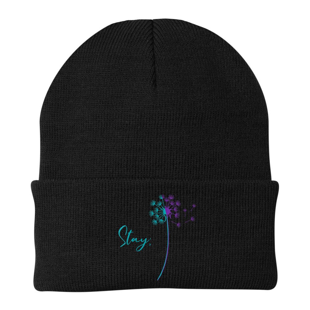 Wo Suicide Prevention Dandelion Teal and Purple Stay Semicolon Beanie