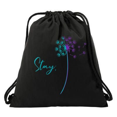 Wo Suicide Prevention Dandelion Teal and Purple Stay Semicolon Drawstring Bag