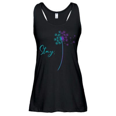 Wo Suicide Prevention Dandelion Teal and Purple Stay Semicolon Ladies Essential Flowy Tank