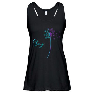 Wo Suicide Prevention Dandelion Teal and Purple Stay Semicolon Ladies Essential Flowy Tank