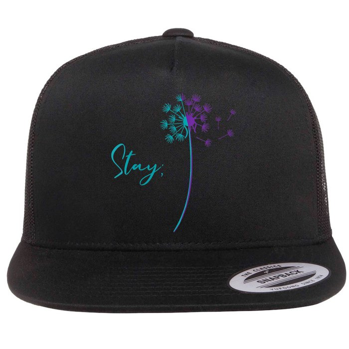 Wo Suicide Prevention Dandelion Teal and Purple Stay Semicolon Flat Bill Trucker Hat