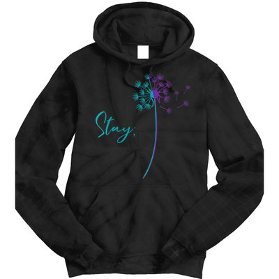 Wo Suicide Prevention Dandelion Teal and Purple Stay Semicolon Tie Dye Hoodie