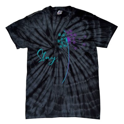 Wo Suicide Prevention Dandelion Teal and Purple Stay Semicolon Tie-Dye T-Shirt