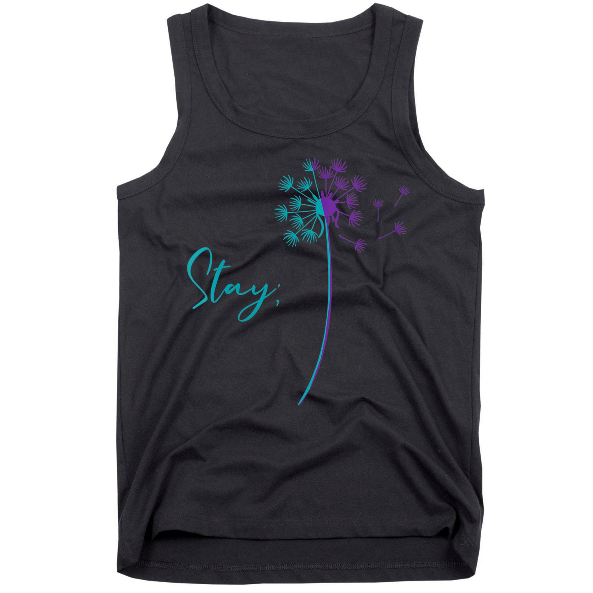 Wo Suicide Prevention Dandelion Teal and Purple Stay Semicolon Tank Top