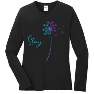 Wo Suicide Prevention Dandelion Teal and Purple Stay Semicolon Ladies Long Sleeve Shirt