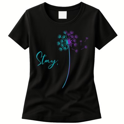 Wo Suicide Prevention Dandelion Teal and Purple Stay Semicolon Womens T-Shirt