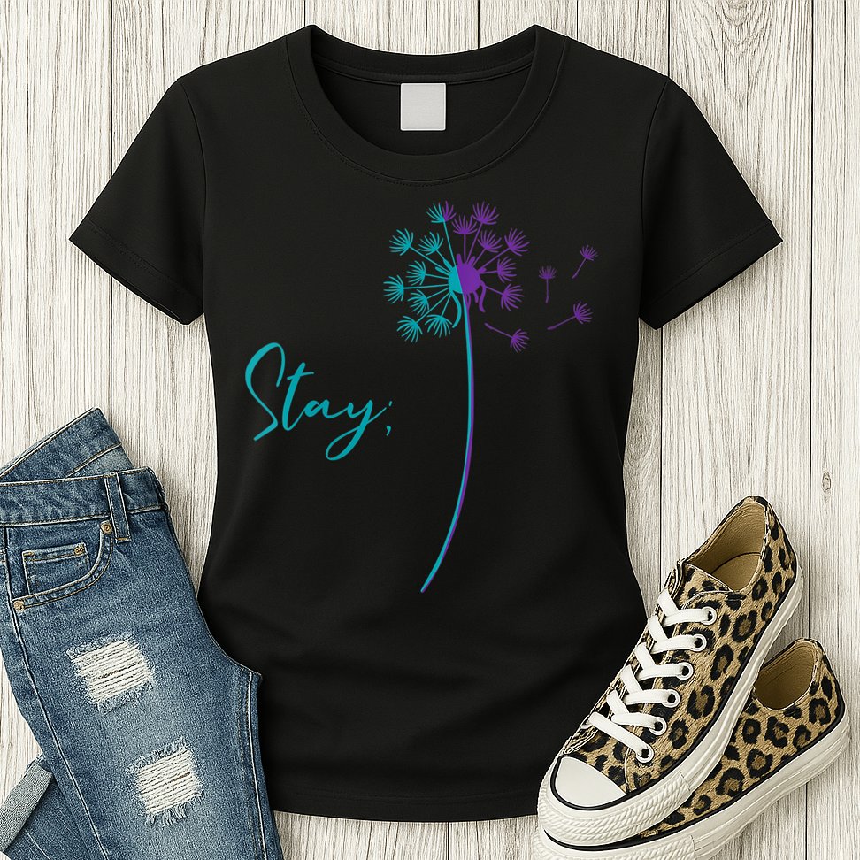 Wo Suicide Prevention Dandelion Teal and Purple Stay Semicolon Womens T-Shirt
