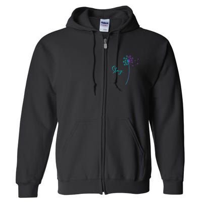 Wo Suicide Prevention Dandelion Teal and Purple Stay Semicolon Full Zip Hoodie