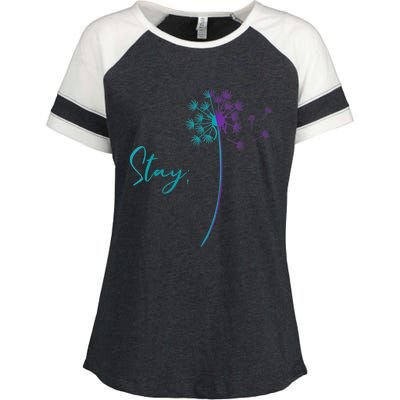 Wo Suicide Prevention Dandelion Teal and Purple Stay Semicolon Enza Ladies Jersey Colorblock Tee