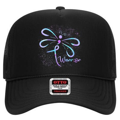 Wo Suicide Prevention Awareness Dragonfly Semicolon High Crown Mesh Back Trucker Hat