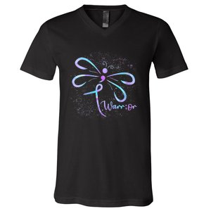 Wo Suicide Prevention Awareness Dragonfly Semicolon V-Neck T-Shirt