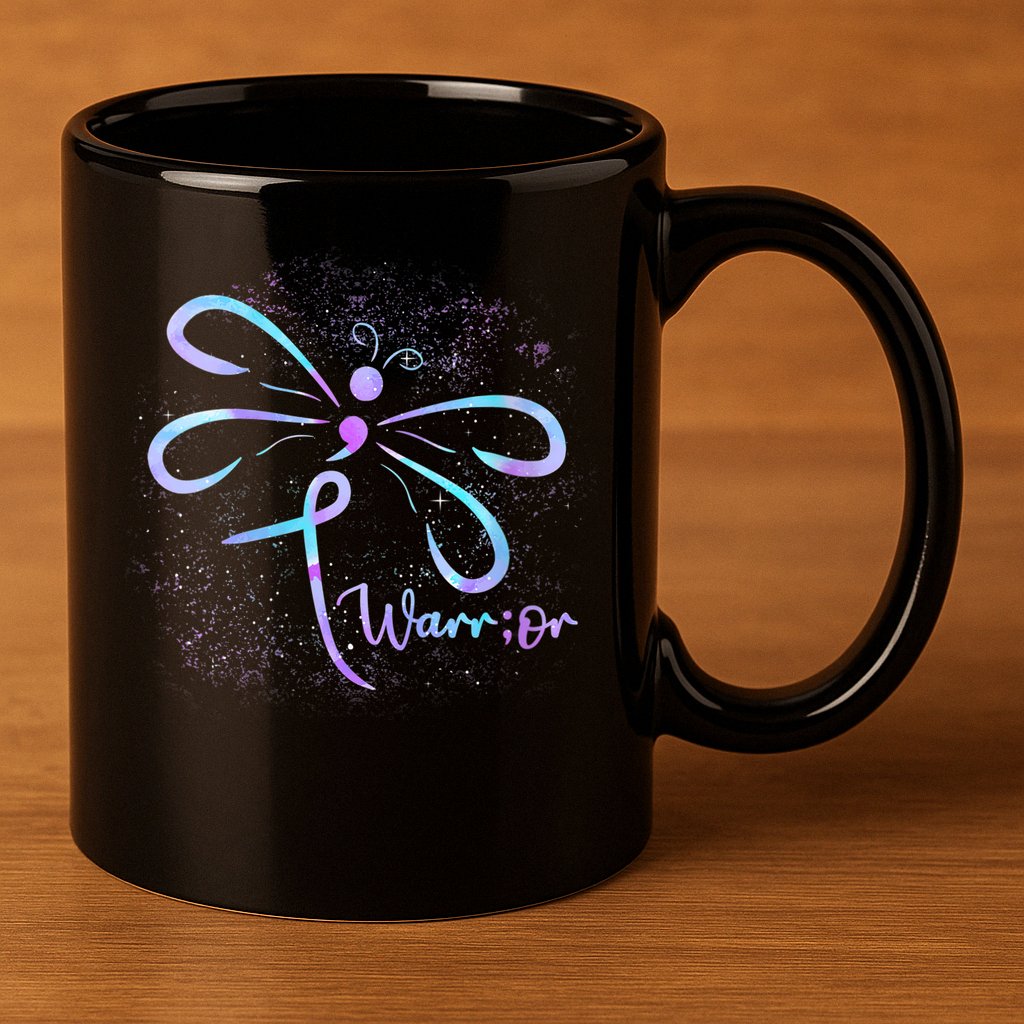 Wo Suicide Prevention Awareness Dragonfly Semicolon 11oz C Handle Ceramic Mug