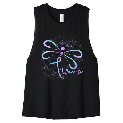 Wo Suicide Prevention Awareness Dragonfly Semicolon Women's Racerback Cropped Tank