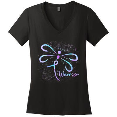 Wo Suicide Prevention Awareness Dragonfly Semicolon Women's V-Neck T-Shirt