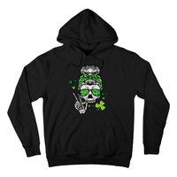 Wo St Patricks Day Skull Messy Bun Saint Pattys Paddys Wo Hoodie